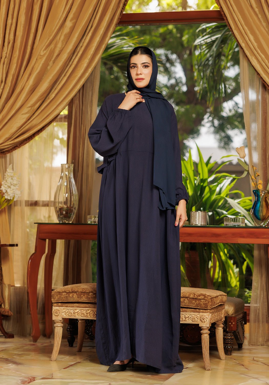 Loop Button Blue Abaya