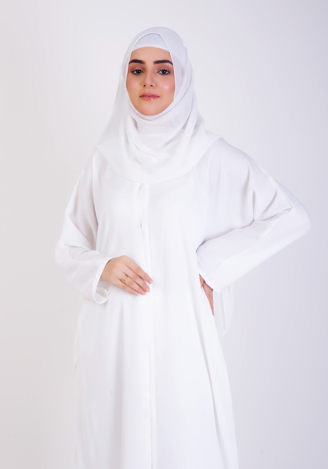 White Basic Front-Open Abaya