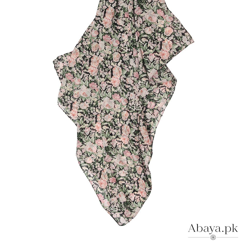 Georgette Black Florist hijab
