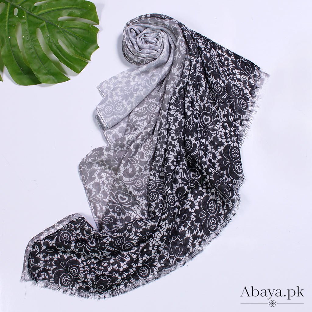 Lawn Printed Hijab Black and Grey