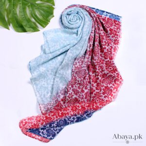 Lawn Printed Hijab Maroon and Blue