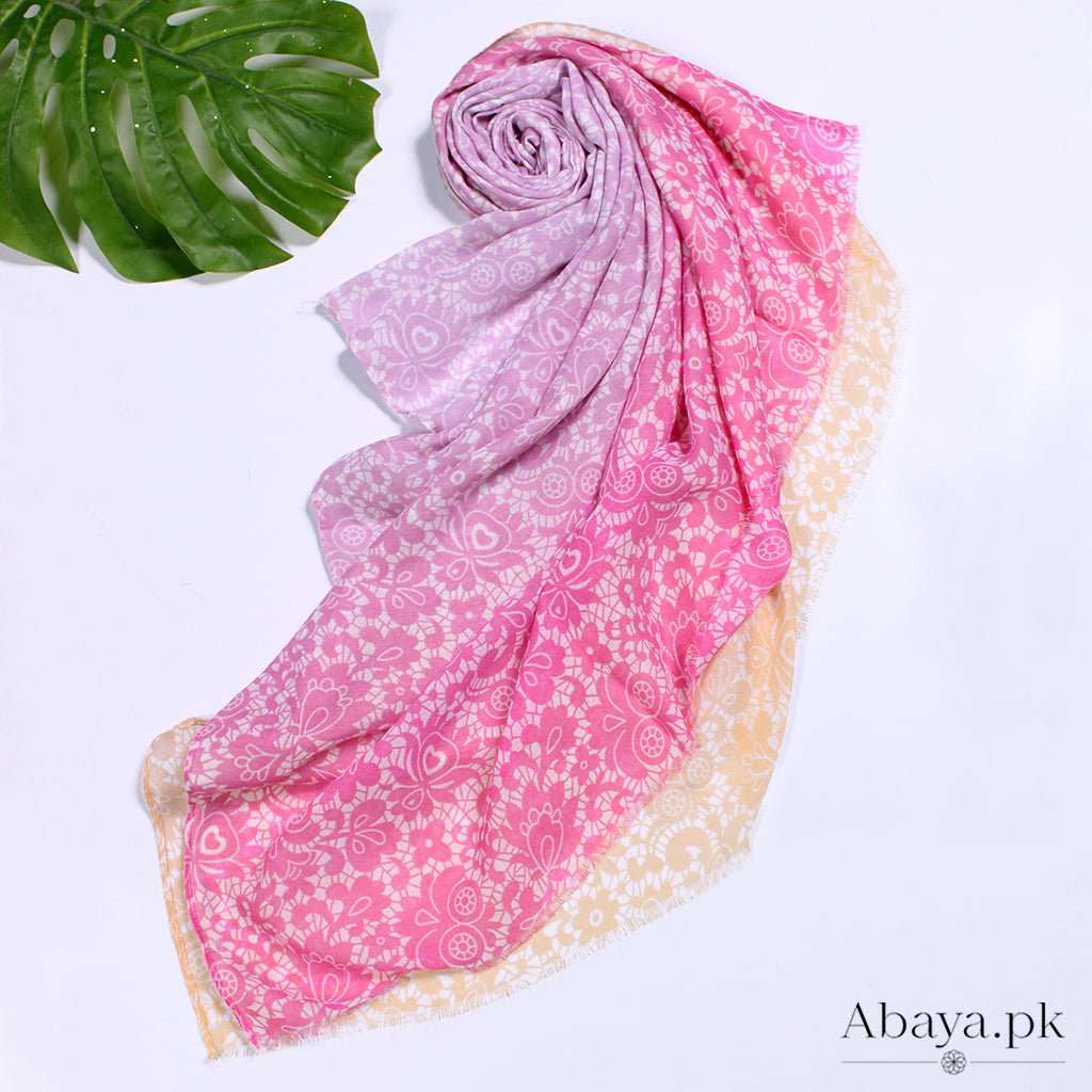 Lawn Printed Hijab Yellow and Pink